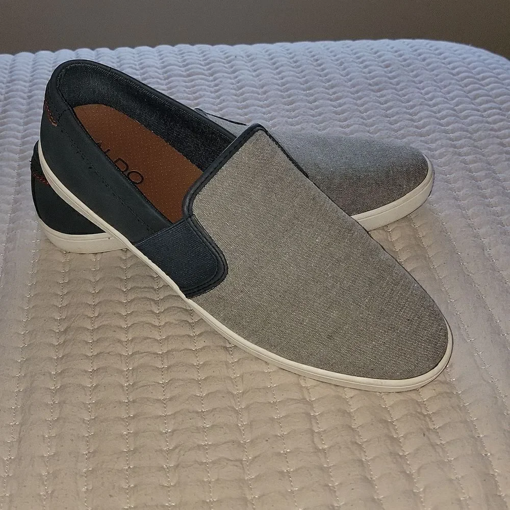 ALDO Men's Gray Denim Look & Navy Casual Slip On Comfort Loafers Size 12